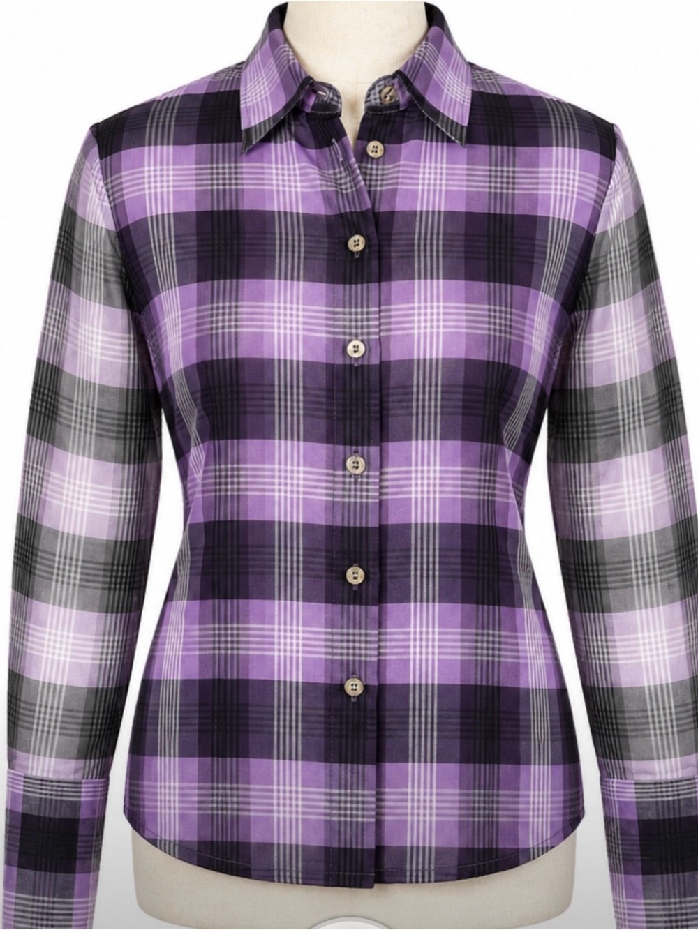 Bianca Nygard Petite Preppy Purple Plaid Button Down Blouse Size 4 Chic Y2K Top